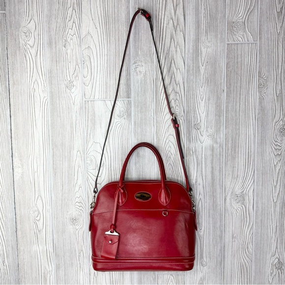 Dooney & Bourke Red Florentine Toscana Domed Leather Satchel Bag Purse Handbag - Picture 7 of 15
